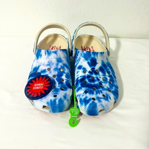 Levis X Crocs Classic Clog Blue Tie Dye M10 W12 Levi Strauss Floral Charms NWT main image 7